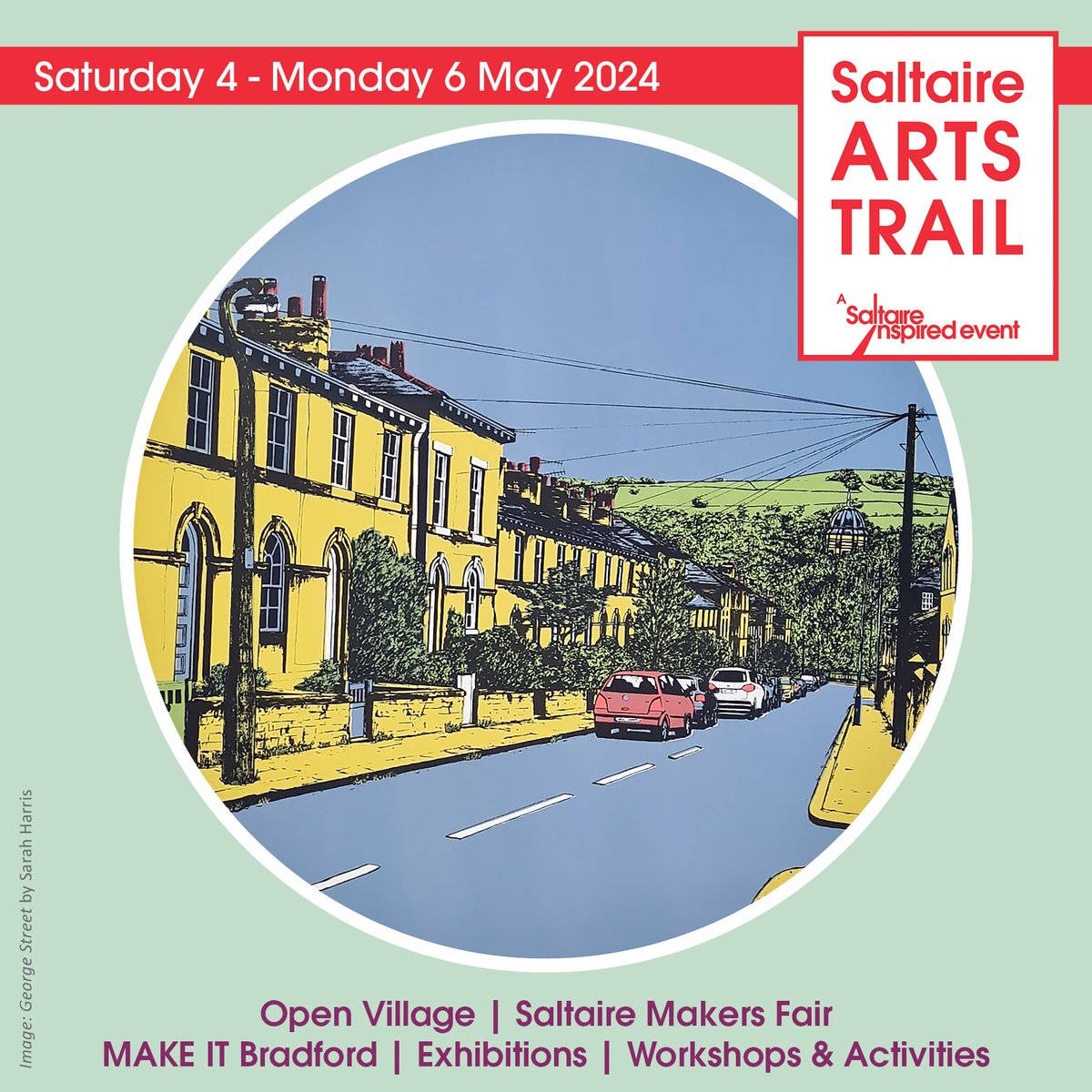 One week to go! Saltaire Arts Trail will showcase work by over 150 artists & makers over the bank holiday weekend in the Open Village, Makers Fair, MAKE IT Bradford, exhibitions and activities. 4-6 May. Full details at saltaireinspired.org.uk/events/saltair… #saltaireartstrail #visitbradford
