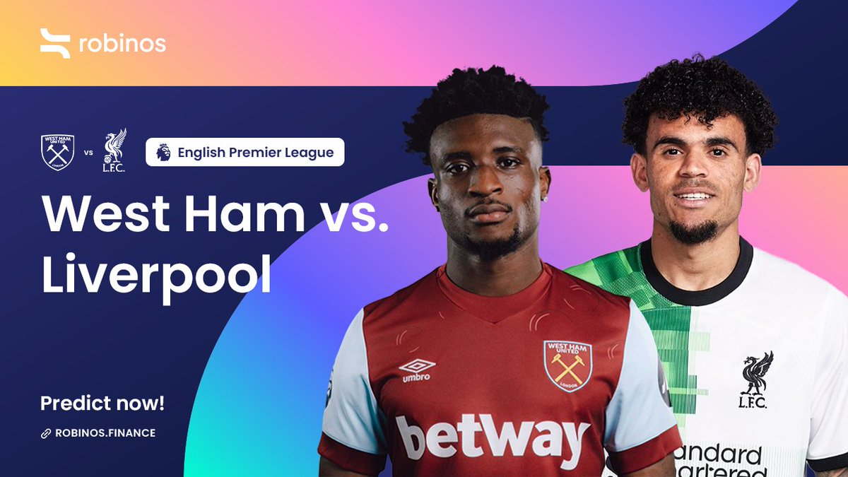 ⚽️ West Ham vs. Liverpool: Clash of ambitions! Can West Ham bounce back? Will Liverpool reignite their title hopes? Share your thoughts by predicting at: robinos.finance/events/versus #WestHam #Liverpool #PremierLeague $RBN #RBNversus