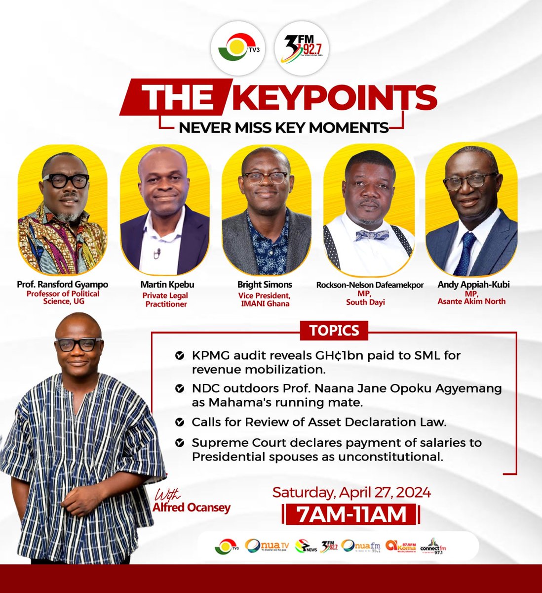 We're live on #TheKeyPoints with @alfred_3fm. Join the conversation as his panelists dissect the key issues in the headlines this week. #3NewsGH