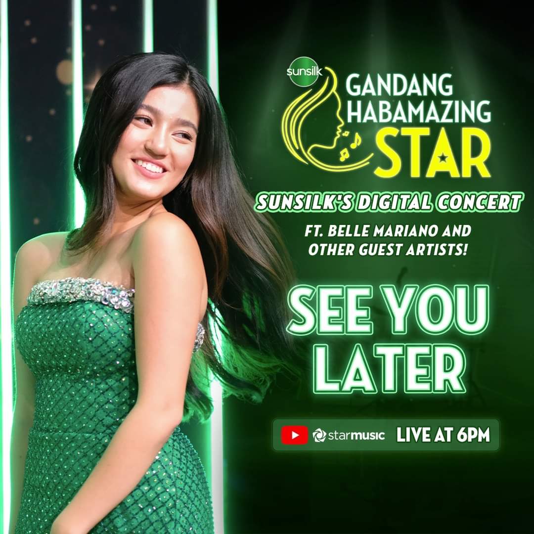 'Hairkada, set your alarms now! The #GandangHABAmazing digital concert brought to you by #sunsilkph, featuring  #BelleMariano, and other guest artists will start at 6 pm today (April 27) on Star Music’s YouTube Channel : ->youtube.com/live/c3aQe9AZK… Don't miss out! 💚🎤🌟'