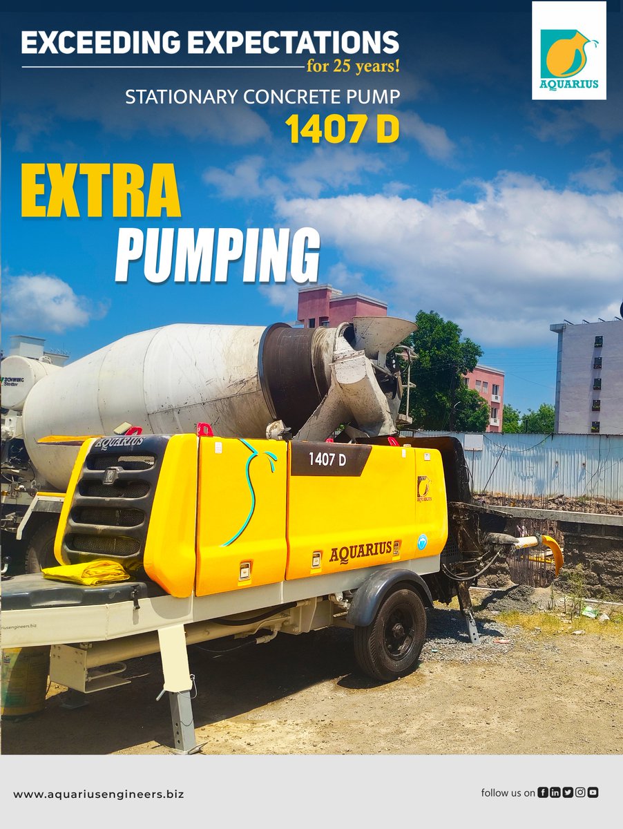 For more information about this model: bit.ly/3QoDX78

#extrapumping #Aquarius1400Series #Aquarius1407D #highrise #Aquariuslinepumps #Stationaryconcretepumps #Concretesolution #ConcretePumps #BoomPumps #concretepump #sustainabledesign #ThinkConcreteThinkAquarius