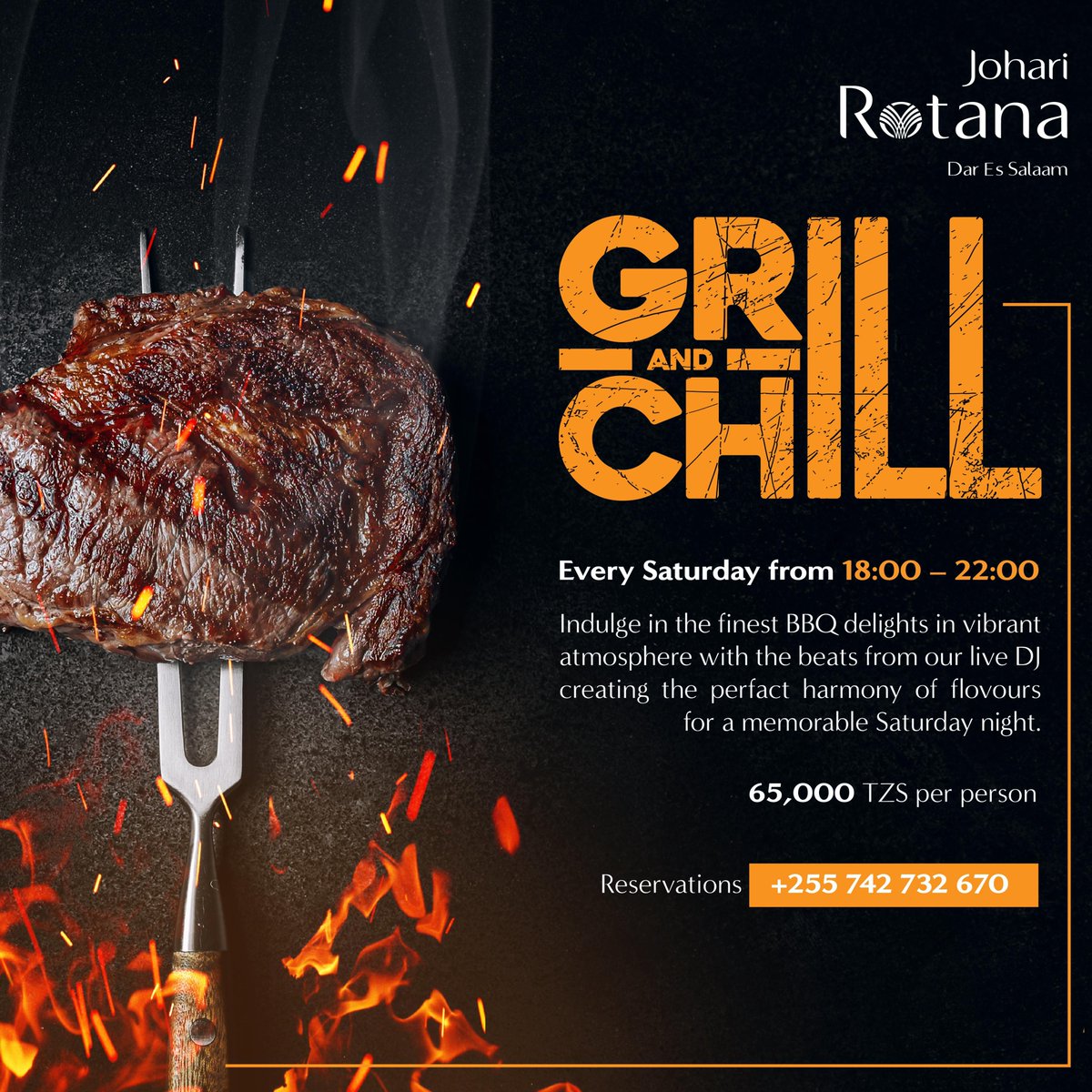 Embrace the weekend vibes with our Saturday Chill &amp; Grill session! 📷
Join us at Hamiltons Pool Deck for a laid-back evening of great music, unlimited delicious BBQ, and refreshing drinks.
See you there!
To book call/whatsapp +255 742 732 670
#ChillAndGrill #WeekendVibes