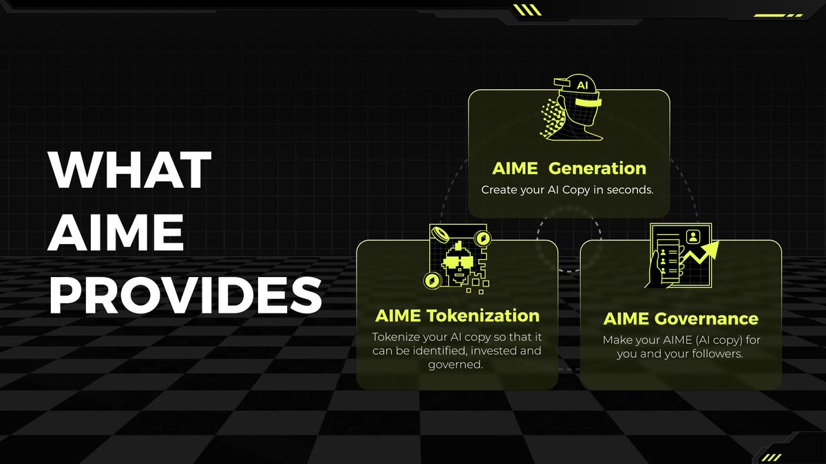🌟What 𝗔𝗜𝗠𝗘 Provides? AIME offers the ability to create personalized #AI 🤖️within seconds by directly accessing information from social media.🧙‍♀️ Each unique AI created is tokenized 🎁, ensuring that every interaction between users and the AI Agent enhances the