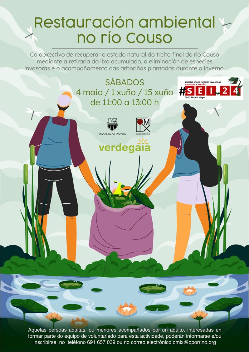 Actividade de restauración ambiental no río Couso, 2024 coa omix do @PorrinoConcello 4 maio sumámonos á celebración da 4ª Semana sobre especies invasoras, q 4-12 maio realizará actividades concienciar sobre problemática especies exóticas invasoras #sei2024 verdegaia.org/wp/actividade-…