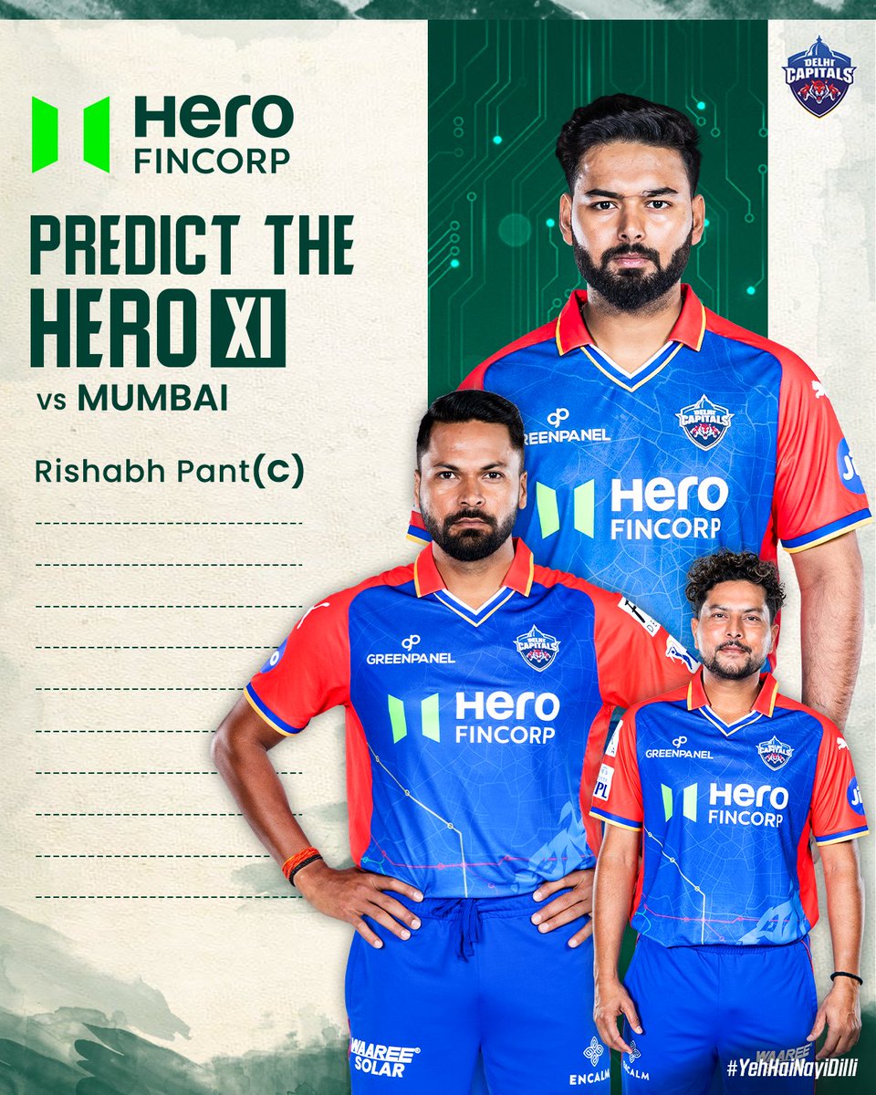 Put your thinking 🧢 🔛 and pick your #DCvMI lineup now 💙 #WindowsOfOpportunity #ConfidenceToMakeItHappen | @HeroFinCorpLtd