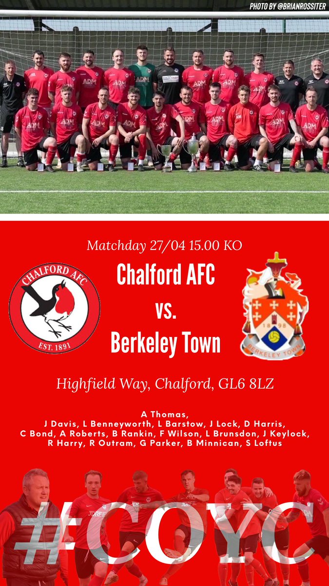 ⚽️: @Chalford_AFC vs. @berkeleytownfc 🏆: @GNSLOfficial Northern Senior 1 ⏱: 27/04/2024 15.00 KO 📍: Highfield Way, Chalford, GL3 4UL #COYC #Chalford