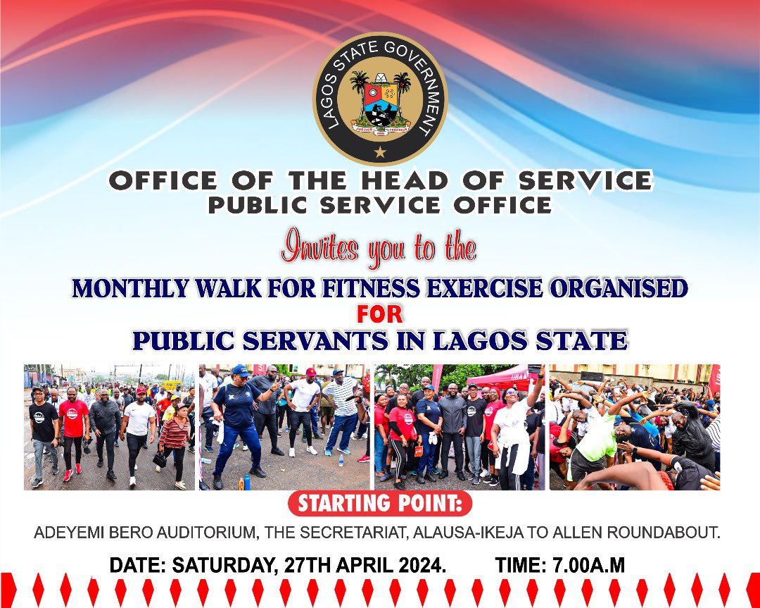APRIL EDITION OF THE WALK FOR FITNESS FOR PUBLIC SERVANTS, ORGANIZED BY THE OFFICE OF THE HEAD OF SERVICE, HELD ON SATURDAY, 27TH APRIL, 2024.