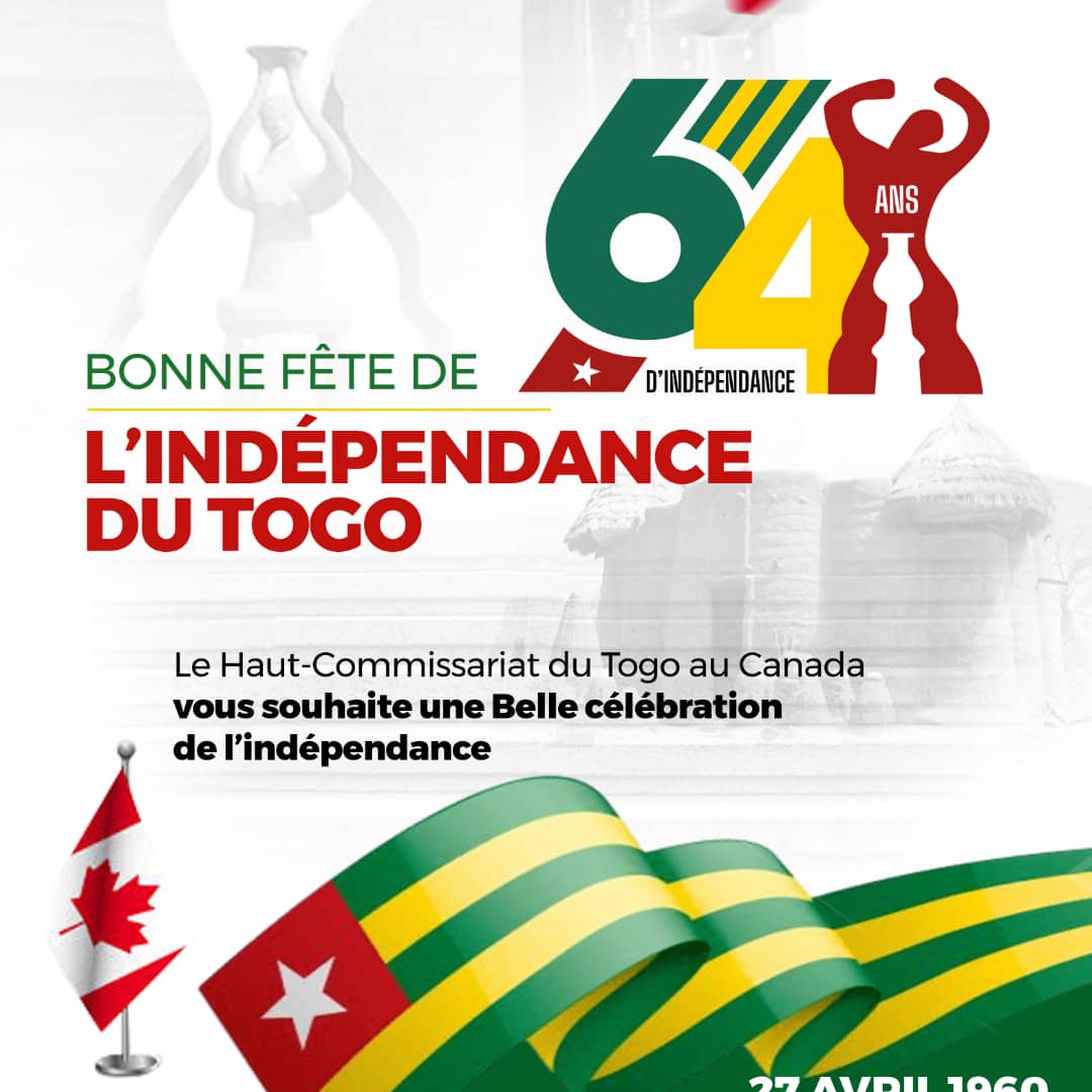 Bonne fête de l'#indépendance à tous les #Togolais vivants au #Canada. 

Happy Independence Day !

#Togo #27Avril #April27
#IndependenceDay 
#Denyigban
#TogolaisEtFier