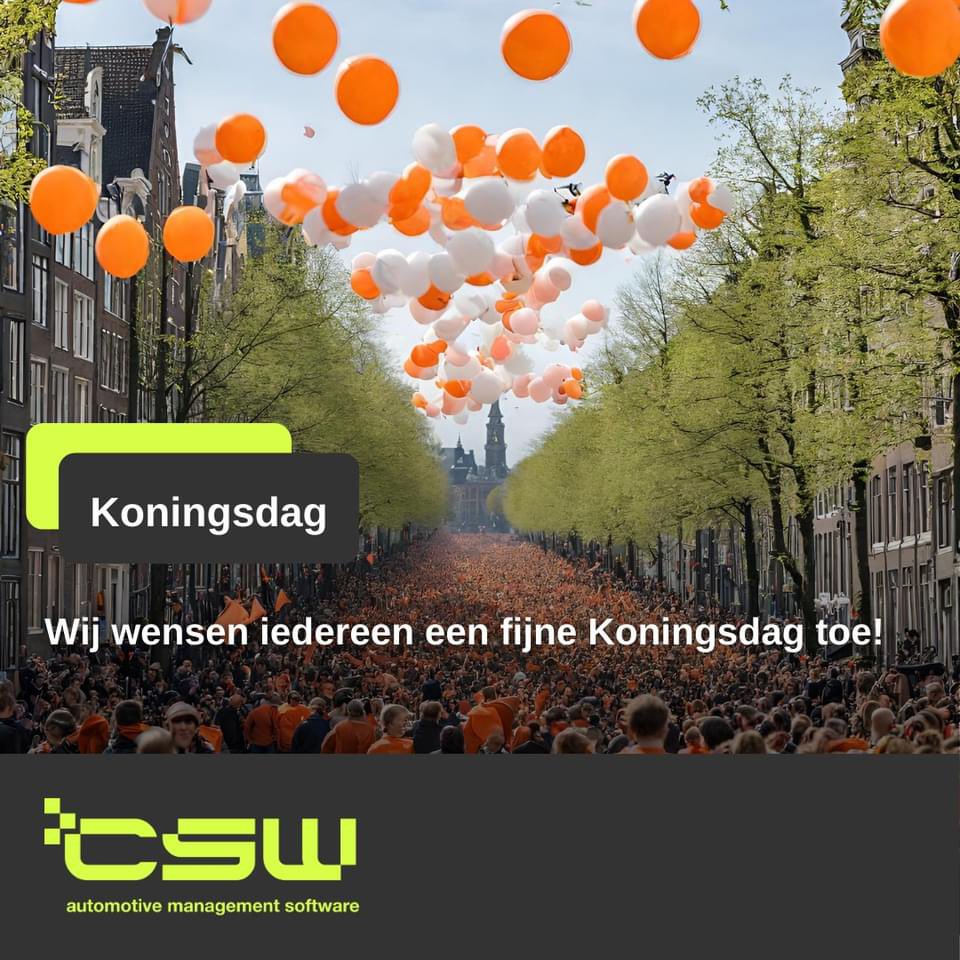 CSWSoftware's tweet image. Nederland kleurt vandaag oranje! 🧡👑 Wij wensen iedereen een fijne Koningsdag toe, gevuld met vreugde en gezelligheid! #viering #vreugde #koningsdag #garagesoftware