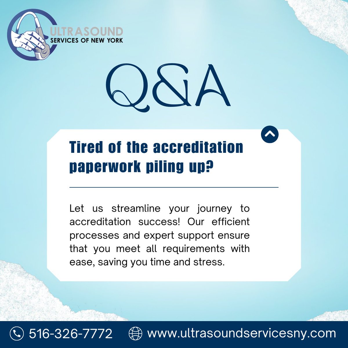 Ready to rid yourself of accreditation paperwork headaches? 
Book a consultation now at +1 516-326-7772

#Accreditation #HealthcareCareers #StaffingServices #CareerOpportunities #JobOpportunity #Healthcare #AccreditationServices #Satffing #UltrasoundServicesNY #USNY #NewYork