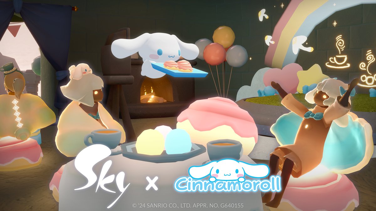と〜っても可愛いお友だちがSkyに遊びに来てくれました！🧁
シナモロールと一緒にカフェでお菓子を焼いたり、王国を探検しましょう
#Skyシナモンコラボ #thatskygame