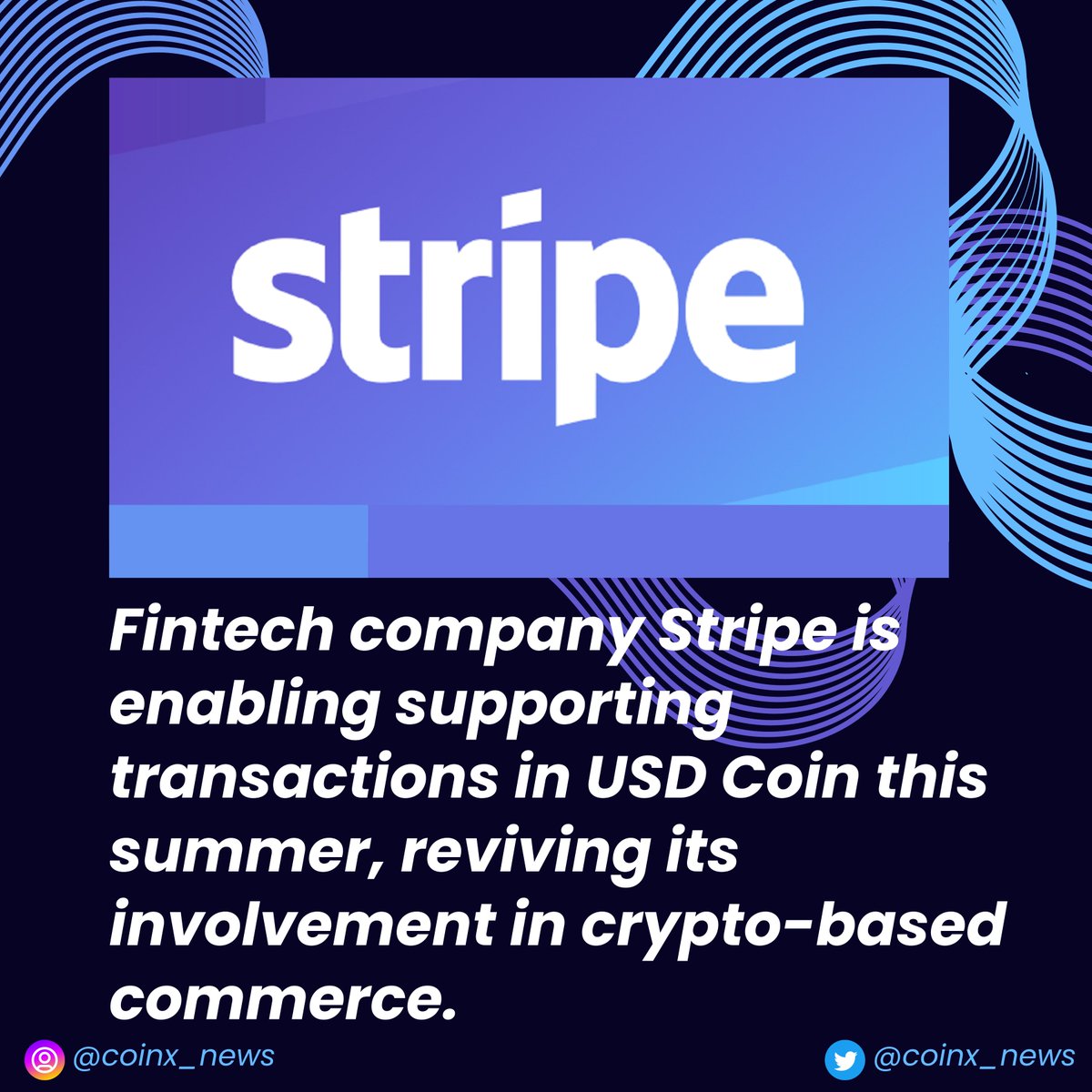 Stripe to enable USDC payments starting this summer!
#Stripe #USDC #payments #blockchain #BlockchainTechnology #Crypto #cryptocurrency #cryptopayments #cryptocommerce #CryptoCommunity #cryptomarket #cryptotrading #cryptoexchange #paymentgateway #Cryptonews #NewsUpdate #coinxnews