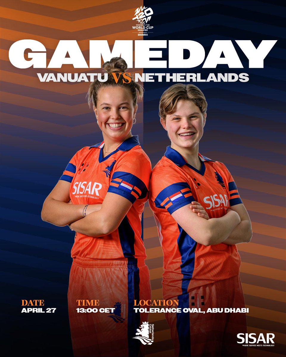 𝗚𝗮𝗺𝗲𝗱𝗮𝘆! 🦁 So excited to start our hunt! Today is our first match in the Global Qualifiers for the #T20WorldCup We play Vanuatu 🇻🇺 at Tolerance Oval at 1:00 pm CET Wish us luck 👇 #kncbcricket #kncbwomen #t20worldcup #sisar #hcl #icc #VANNED