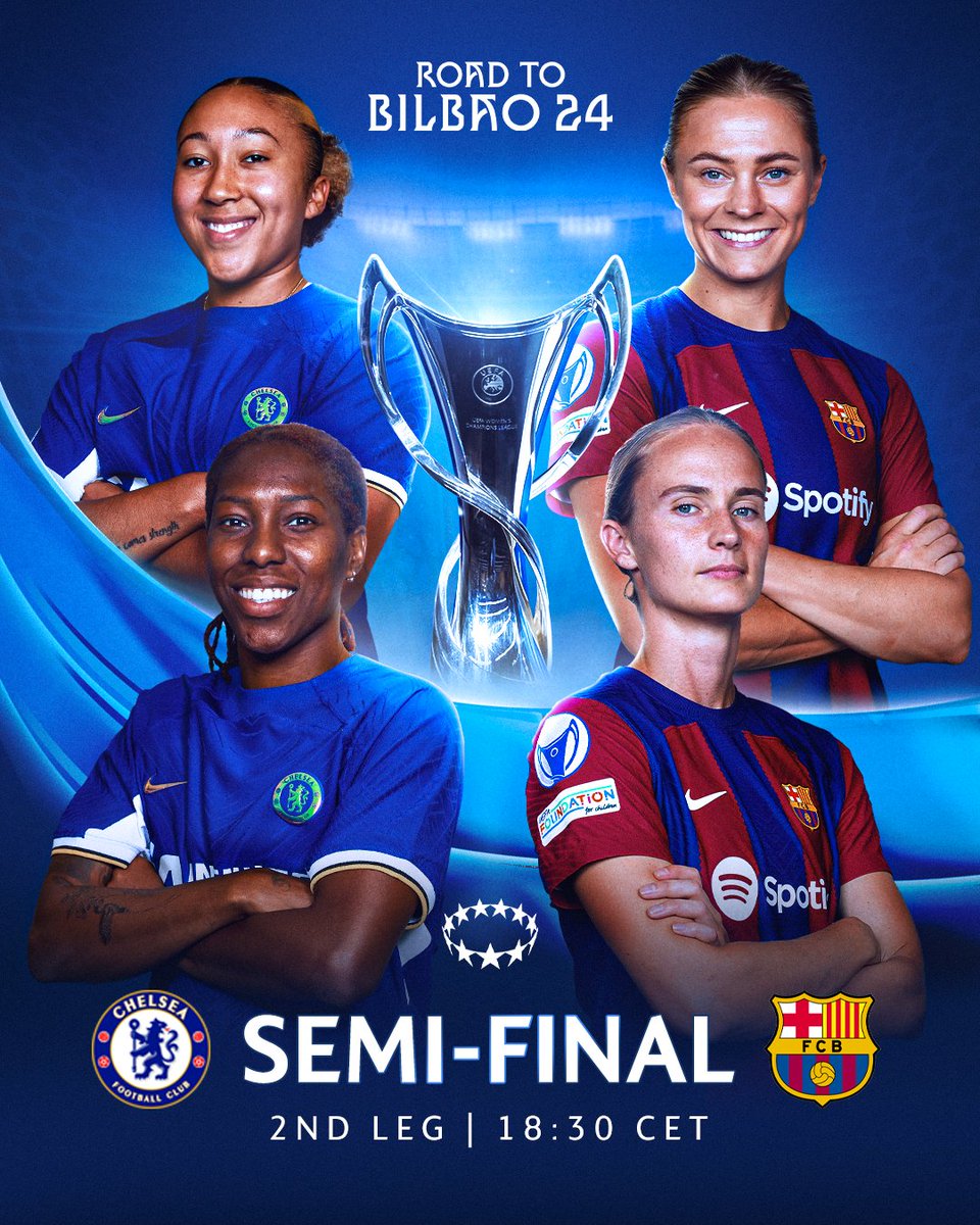 UWCL's tweet image. 🏴󠁧󠁢󠁥󠁮󠁧󠁿 A huge clash at the Bridge 🇪🇸 

Who will book their place in Bilbao? 🏆

#UWCL