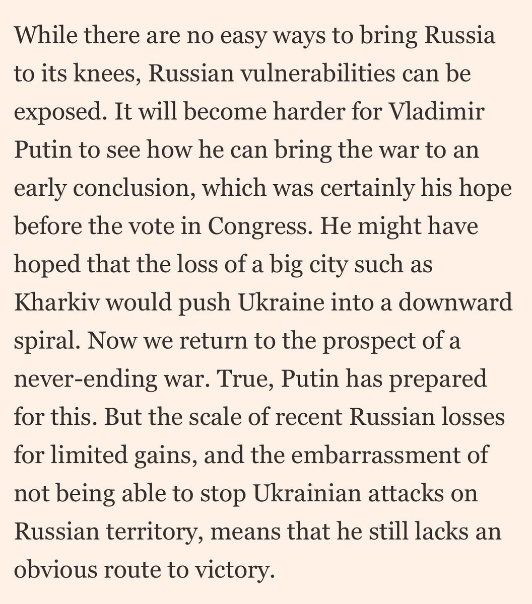 This by @LawDavF is spot on. The US aid doesn’t win the war for Kyiv but makes it far harder for Moscow to do so. Lawrence has consistently been the most sober & realistic interpreter of the war What new aid really means for Ukraine — and for Putin ft.com/content/b346bc… @FT