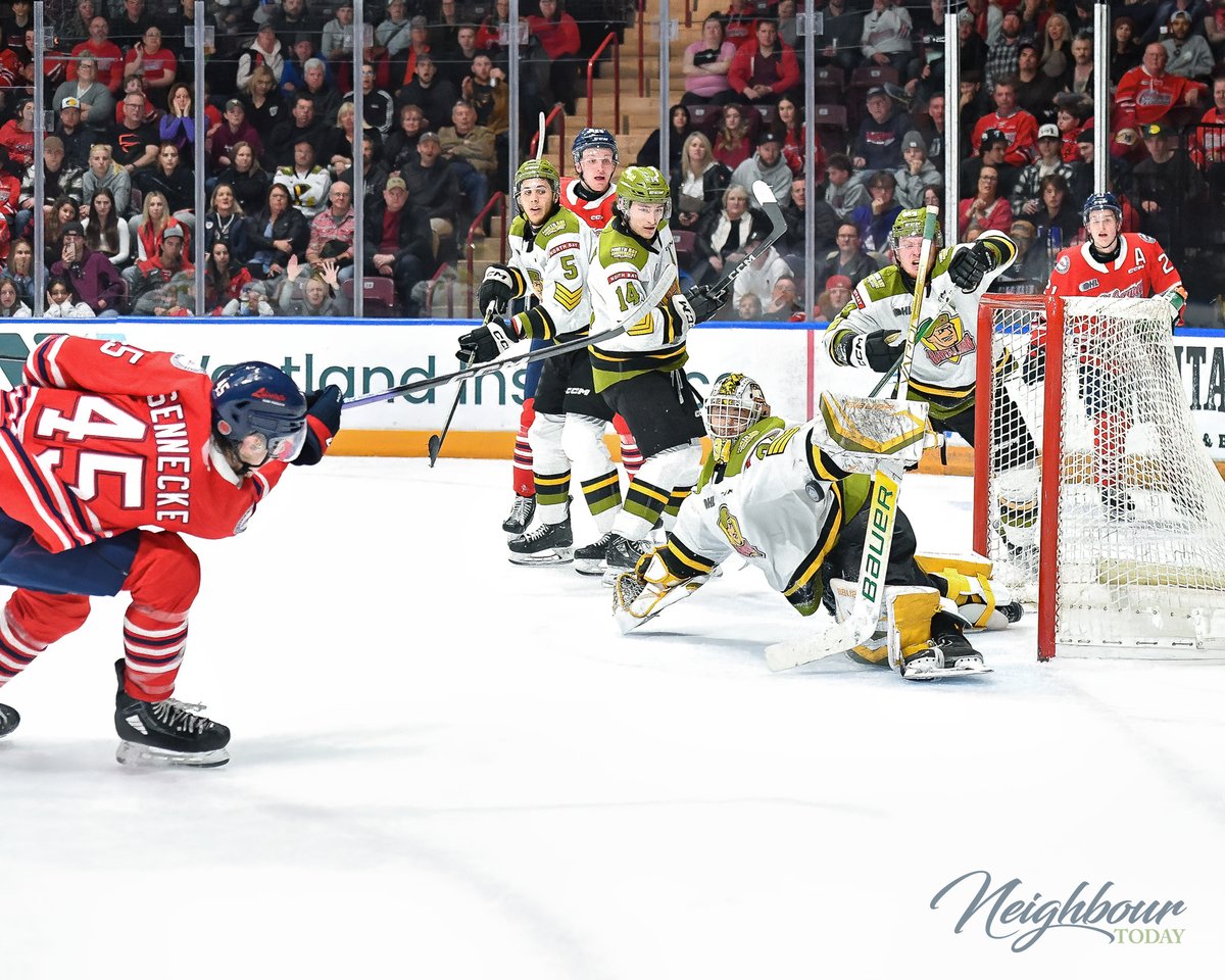 Draft Eligible (@draft_eligible) on Twitter photo 26Apr2024 - <a href="/Oshawa_Generals/">Oshawa Generals</a> take the opening game in Round 3 of the <a href="/OHLHockey/">Ontario Hockey League</a> Eastern Division final, 4-2 over the visiting <a href="/OHLBattalion/">North Bay Battalion</a> . All in-game images courtesy of NeighbourTodayOshawa... 26Apr2024 - <a href="/Oshawa_Generals/">Oshawa Generals</a> take the opening game in Round 3 of the <a href="/OHLHockey/">Ontario Hockey League</a> Eastern Division final, 4-2 over the visiting <a href="/OHLBattalion/">North Bay Battalion</a> . All in-game images courtesy of NeighbourTodayOshawa...