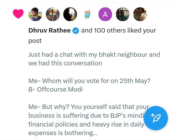 Look who liked my tweet. First I thought that it must be a parody account but it's from his real account. It's a big thing for me because IMO @dhruv_rathee is the biggest non political reason for the momentum shift in this most important election for Indian democracy.

I hope he…