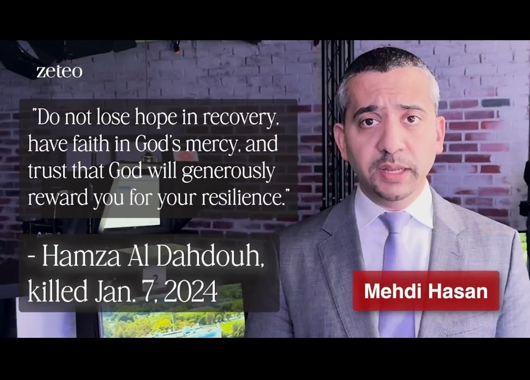 🧵You're gonna love this. @mehdirhasan released a new video of himself and several colleagues reciting emotional words written by journalists killed in Gaza. Best part? The 'journo' Mehdi chose for himself is Hamza al-Dahdouh, a member of the Islamic Jihad terrorist organization