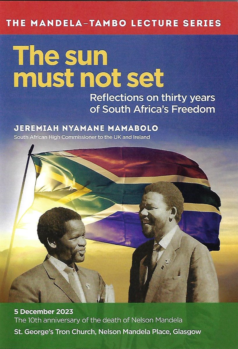 30 years on from the freedom election, the Mandela-Tambo lecture by Kingsley Mamabolo, S. African High Commissioner to the UK, is available now at bit.ly/mandelaebay £3 including postage. Also, an edited video of the lecture is on the NMSMF website at bit.ly/NMSMF