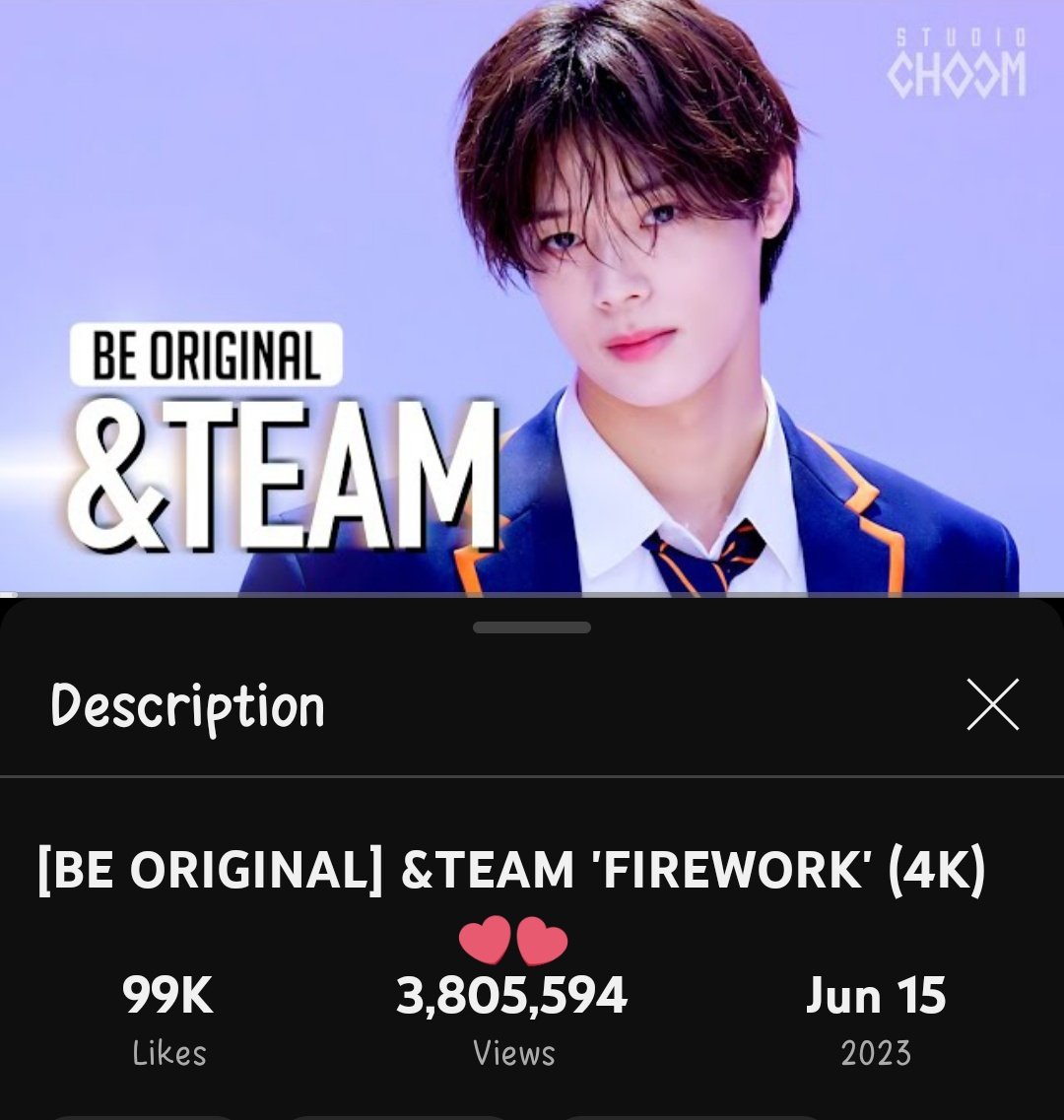 INFO 04/27/24] <04:26M JST>

&TEAM “FIREWORK” Studio Choom Performance has now surpassed 3.8M views on YouTube. 

🔗: youtu.be/xKkb8fi-CD4

#FIREWORK #andTEAM #FirstHowling_WE @andTEAMofficial