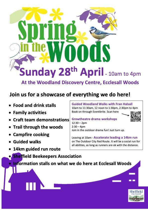 Tomorrow! 

🌱🌱 @Ecclesallwoods #Spring In The Woods: Sun April 28th 2024.

We're Open + Stalls, #Crafts, Trails, @growtheatre, @AccelerateRunCo, @SunshinePizzaOv, #Bluebells etc.

We Open Tues-Sun / 10am-4pm

@ParksSheffield @theoutdoorcity @VisitSheffield
#SheffieldIsSuper