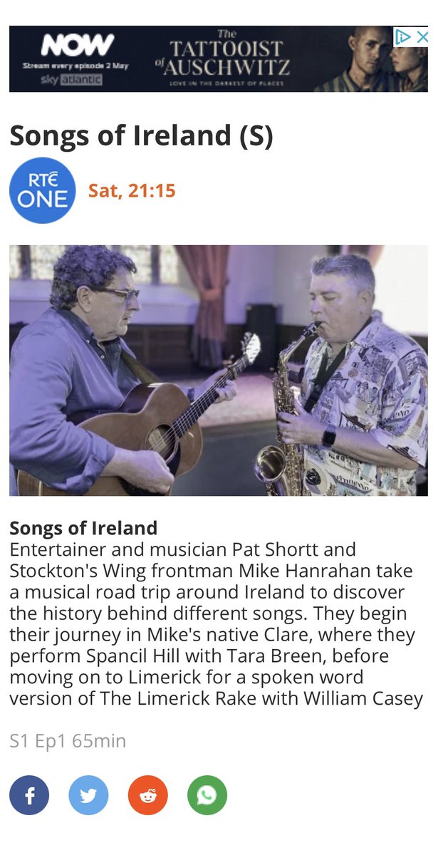 The wonderful @mikehanrahan46 and @Pat_Shortt on @rte 9.15 p.m. tonight. “Set your clocks” - my mother’s saying - I recall her words when there’s something I don’t want to miss!