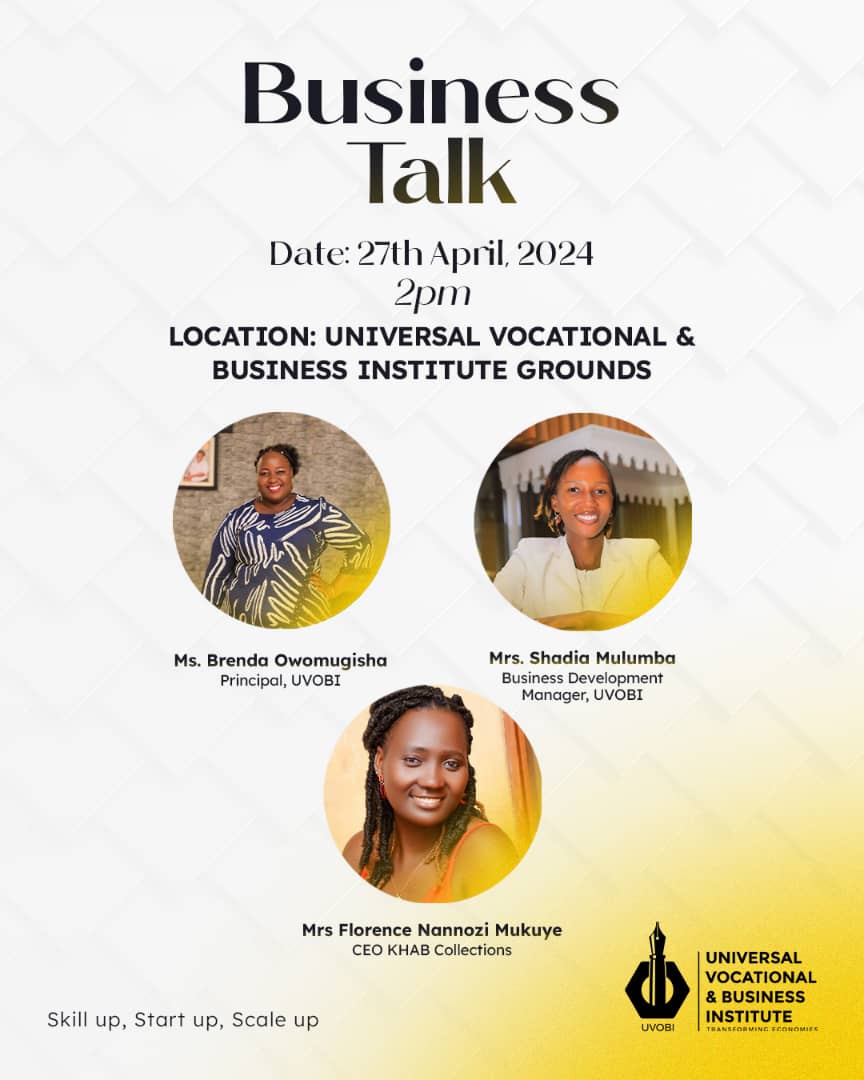 'Big news! I'll be chatting with business leaders from Kitala, Komabonga, and Kisaasi Kanyanya, and it's going live on our TikTok accounts! #BusinessLeaders #Kitala #Komabonga #KisaasiKanyanya #LiveConversation #TikTokTalks'
#vocationaleducationuganda 
#skillingtosuccess
