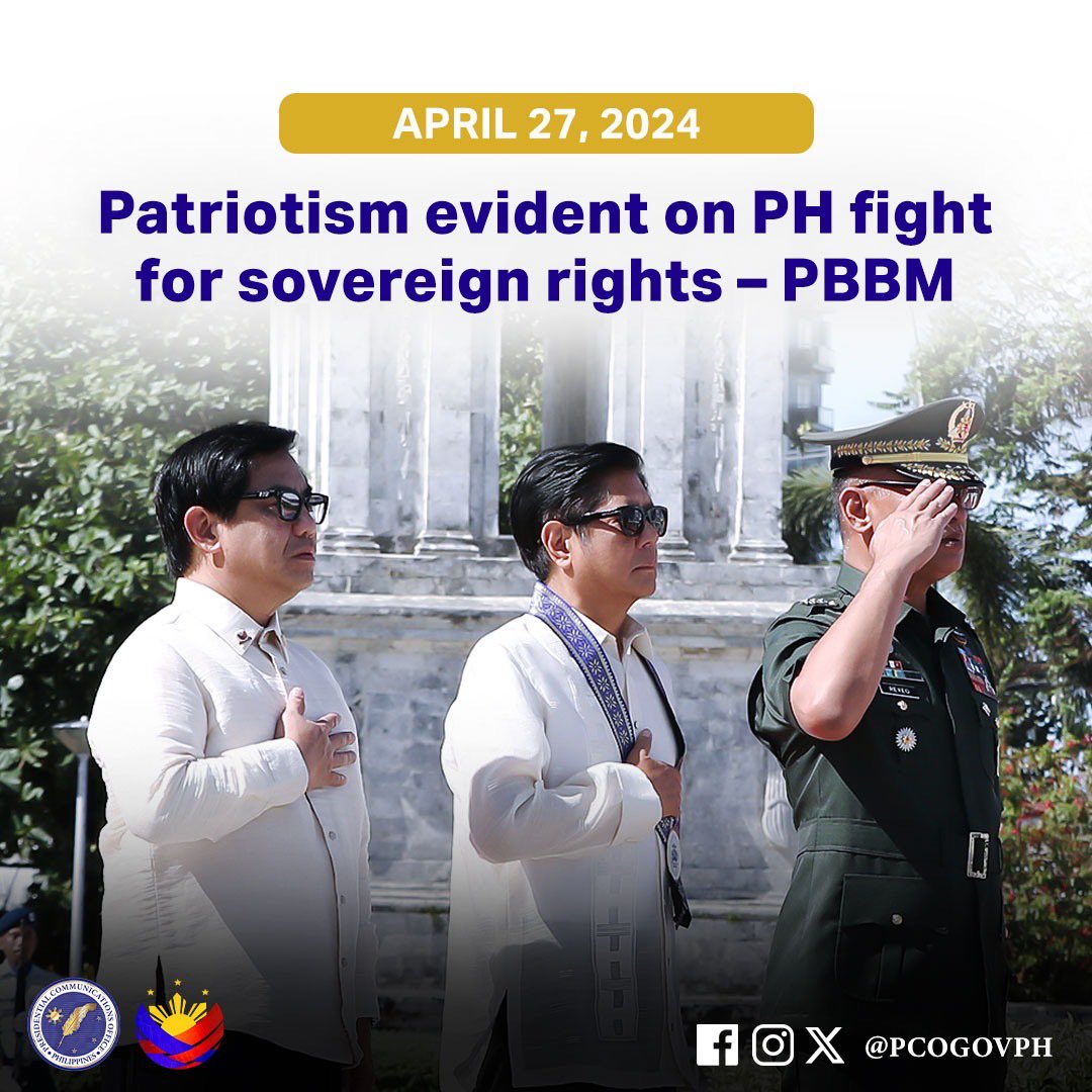 President Ferdinand R. Marcos Jr. lauded on Saturday the Filipinos for their patriotism as shown by their collective effort to assert the sovereign rights of the Philippines aligned with international law and order. Read: pco.gov.ph/Patriotism-evi…