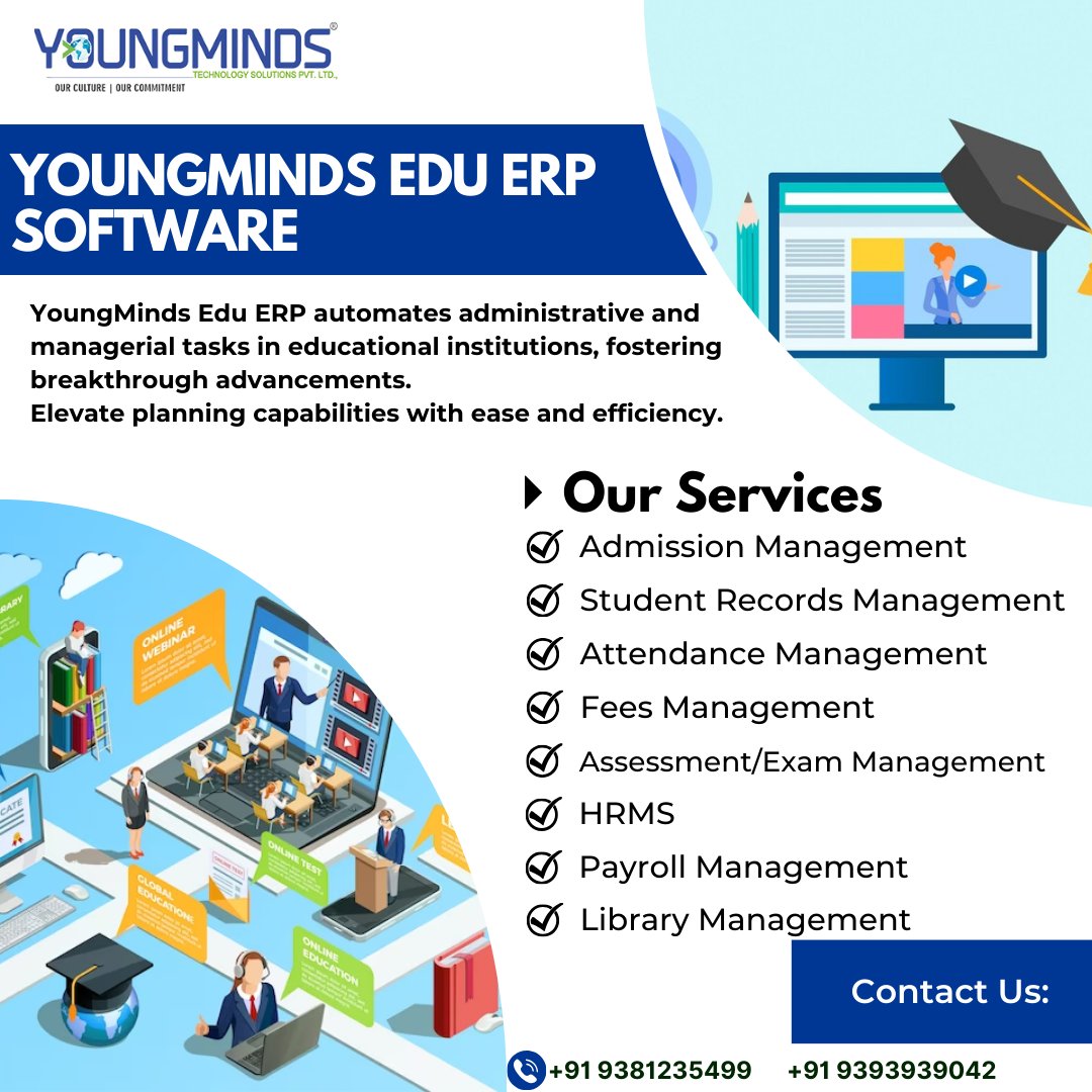Transforming educational management with YoungMinds Edu ERP 🚀 Automate admin tasks and boost planning efficiency for breakthrough advancements in learning environments. #EduTech #Efficiency #InnovationInEducation #ymts #softwarecompany