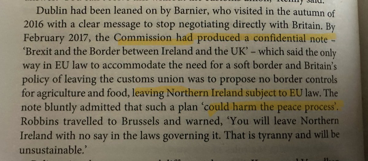 EU accepted in Feb 17 that leaving Northern Ireland subject to EU law could harm the peace process… from “No Way Out” by @ShippersUnbound … despite all the public rhetoric about protecting the Good Friday Agreement clearly a risk the EU was prepared to take …