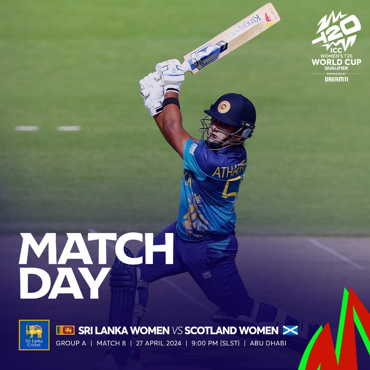 Sri Lanka takes on Scotland in their second match of the ICC Women's T20 World Cup Qualifier 2024. The match starts at 9:00 PM SLST. #WomensCricket #LionessesRoar #SLvSCO