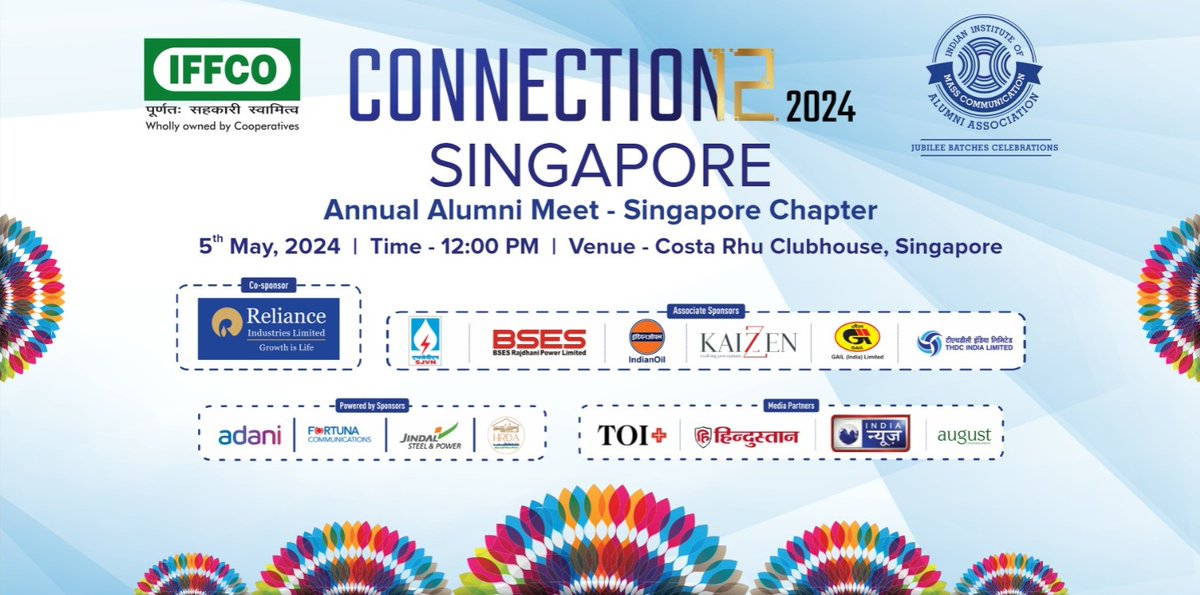 #Connections 2024 Singapore | Annual Alumni Meet of #IIMCAA's South East Asia Chapter | 5th May, Sunday | 12.00 PM | Costa Rhu Clubhouse #IIMC Alumni in the SEA countries are requested to attend. Confirmation- alumni.iimc@gmail.com @zafaranjum @journosaurabh @AradhanaJhaShri