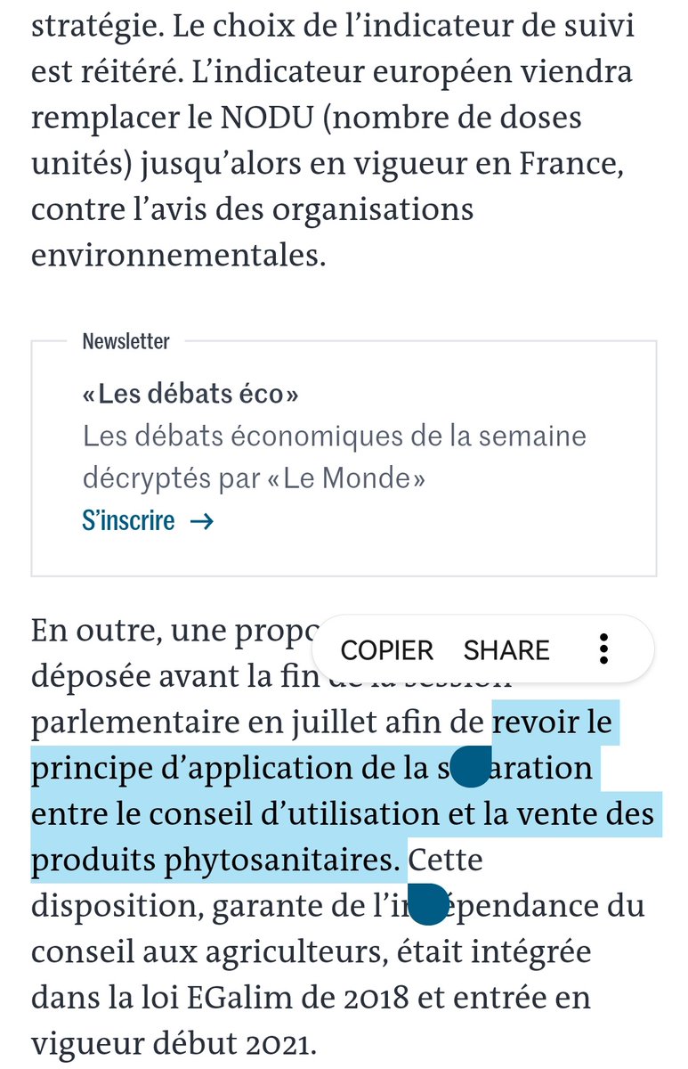 'Les conseilleurs ne sont pas les payeurs', vous connaissez ?

Pour les #pesticides, les conseilleurs seront les encaisseurs...

C'est l'assurance que l'intérêt général sera bafoué sans aucun intérêt pour le #revenupaysan.

#glyphosate #agriculture 
➡️ lemonde.fr/economie/artic…