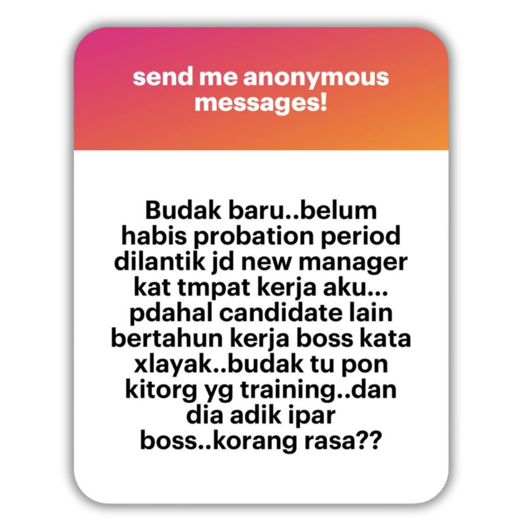 #MauLuah📌

Korang rasa patut ke budak baru tapi terus naik jadi manager sebab adik ipar boss? 🤔

Kalau korang nak kerja dengan company besar boleh je mohon kat sini sebab min dah selitkan kerja kosong yang korang boleh apply >> https:// 
bit.ly/3HBzcRY

Nak buat luahan…