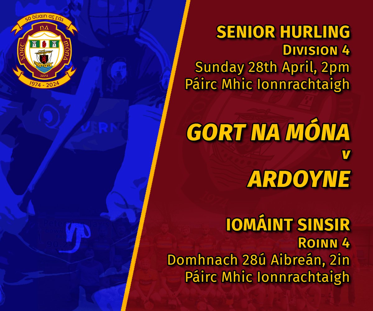 Iománaithe sinsir v Ard Eoin, 2in amárach ag Páirc Mhic Ionnrachtaigh. Gorts abú Senior hurlers v Ardoyne, 2pm tomorrow at Páirc Mhic Ionnrachtaigh. #UTG