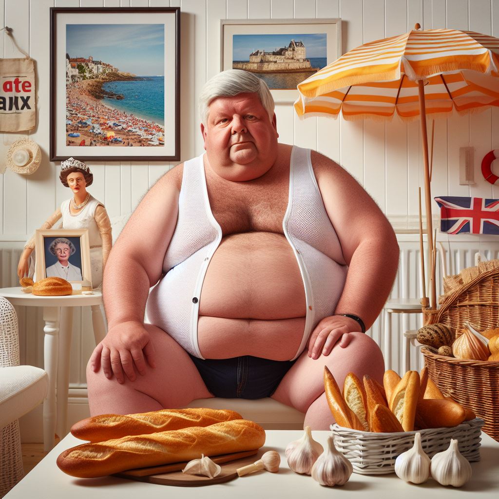 Self-confessed 'Andrew Neil superfan' Maurice Plumb sits in his 'St Tropez-style' living room in Surrey (2024).