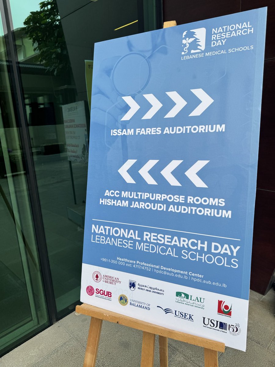 👏 Groundbreaking event: The very first National Research Day organized by all 8 Medical Schools in #Lebanon taking place today at ⁦@AUB_FM⁩ ⁦@AUB_Lebanon⁩ with 3 simultaneous oral presentations and also lots of posters. ⁦@CRI_AUBMC⁩ #Beirut