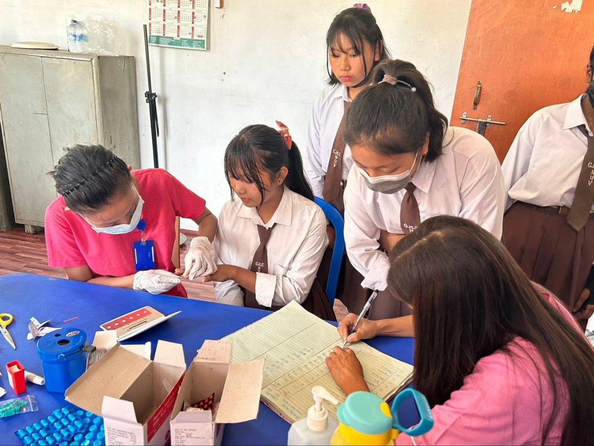 Anemia Health Camp conducted at Govt High school Naga United by Naga United HWC staffs. Students were taken Haemoglobin test & provided iron supplement tablets. #HealthService #AyushmanBharathwc🏩