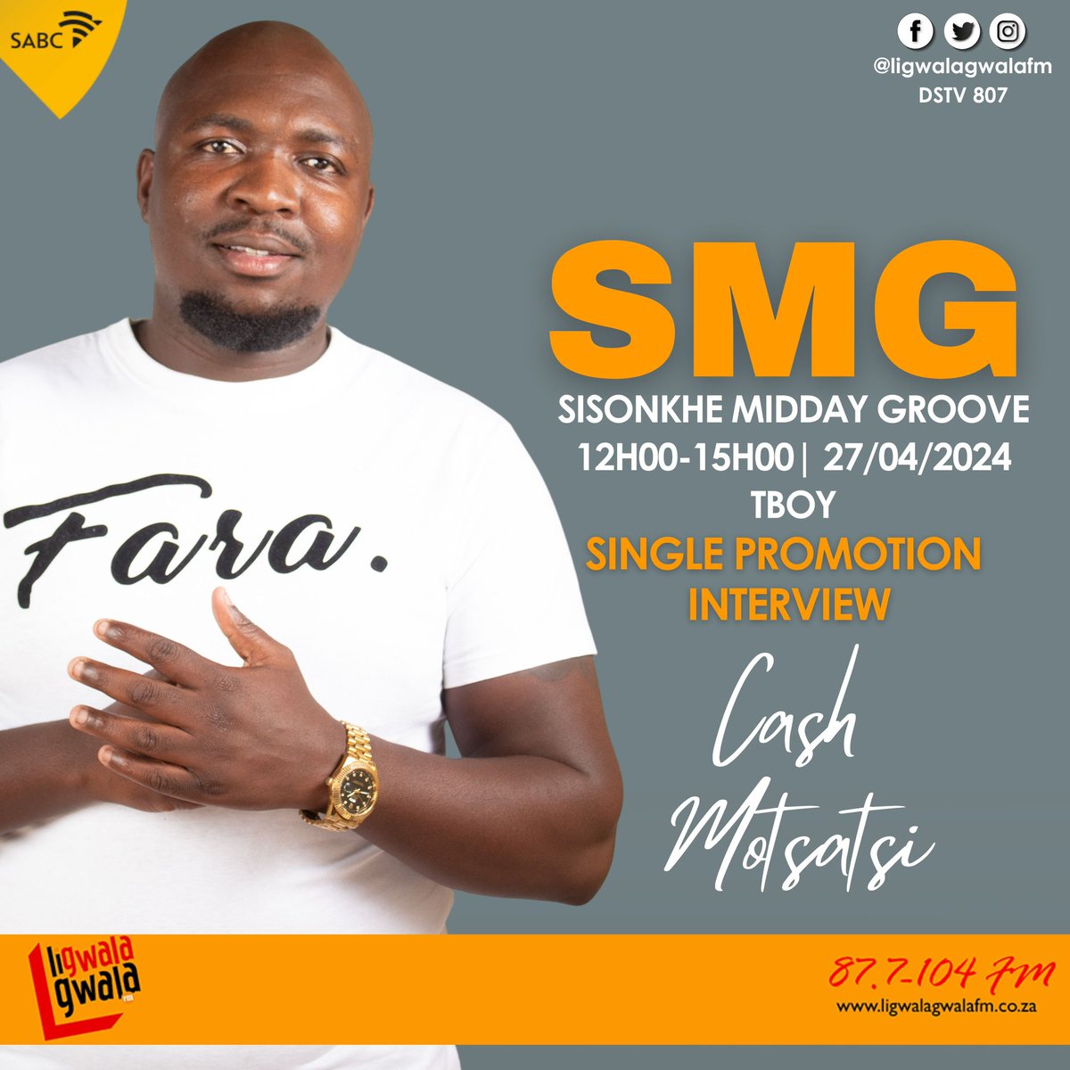 #SMG | 12H00-15H00 | 🎙️: @tboymp_ with @cash_motsatsi ku #LigwalagwalaFM