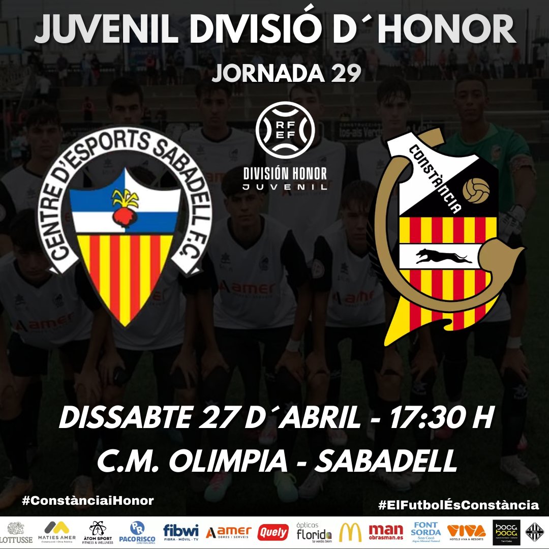 Avui el Juvenil A juga a Sabadell 

🏆 Divisió d'Honor | Jornada 29
@FutBaseCES
@CEConstancia 
⏰17:30 H
🏟 Municipal d'Olímpia

#ConstànciaiHonor
#FutbolÉsConstància