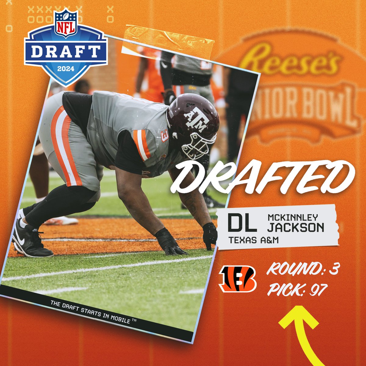 The Pick Is In! The @Bengals have selected Senior Bowl alum @macfrmGSF_ out of @AggieFootball. #NFLDraft #RuleTheJungle #TheDraftStartsInMOBILE™️