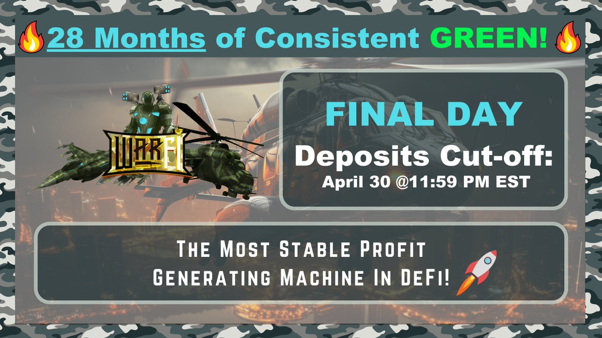 Final call! Today marks the end of the month and of the deposit window. Don't let this opportunity slip away. Invest now in our profitable trading bots at: warfi-tradingbots.com. #BTC #Crypto #Trading #Profits