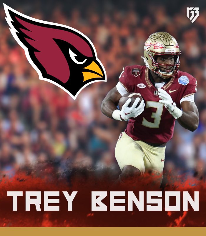 Trey Benson. Where do I start. This guy is an ABSOLUTE BEAST. He will tout that pill and gets stronger the more you give him the rock. He can contribute in the pass game and doesn’t have a ton of tread on his tires from @FSUFootball. Again Ossenfort with another pick to help K1.