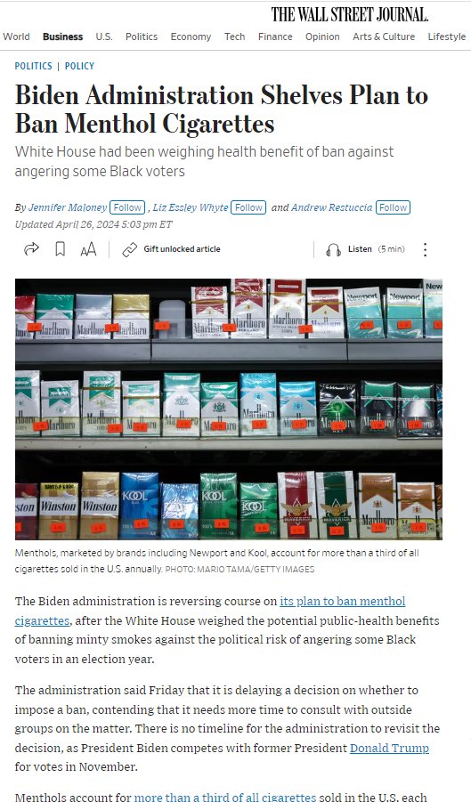 CMS Leadership is committed to #HealthEquity. Biden administration is committed to the freedom of Blacks to kill themselves with Menthol tobacco until after the election. HHS and the FDA are committed to banning Menthol cigarettes once the votes are in on Nov 5, 2024.…