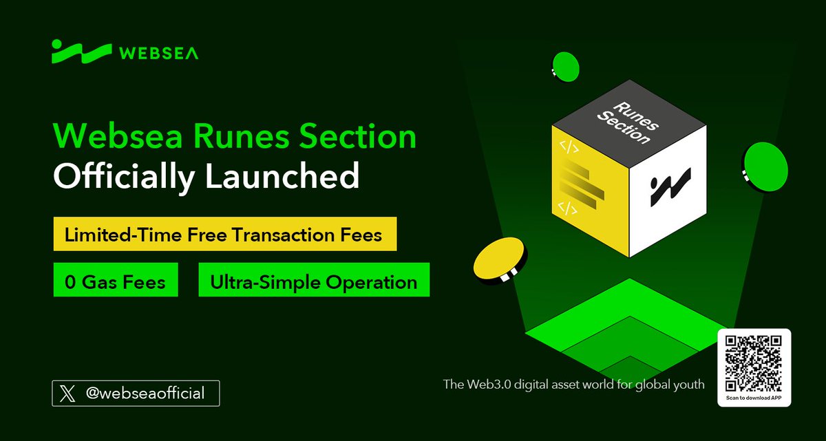 🚀Thrilled to announce the official launch of Websea Runes Section! 

🔥Trade runes seamlessly, without fees. Starting April 27, 2024, 19:00 (GMT+8), enjoy zero gas fees &amp; trading fees for a limited time.  Don't miss out!

🔍Read more:
webseahelp.zendesk.com/hc/en-us/artic…