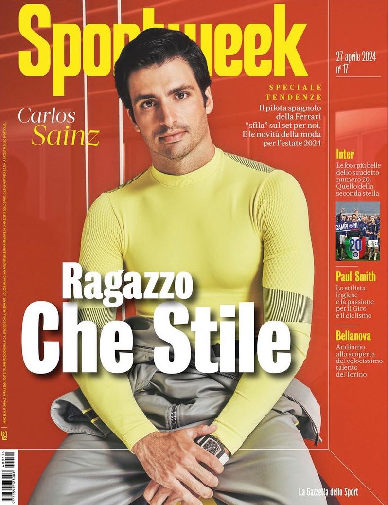 Carlos Sainz a Sportweek tegnapi címlapján. 🗞️🌶️

📸 : Sportweek 

#Ferrarista #ForzaFerrari #F1 #MiamiGP 🇺🇲