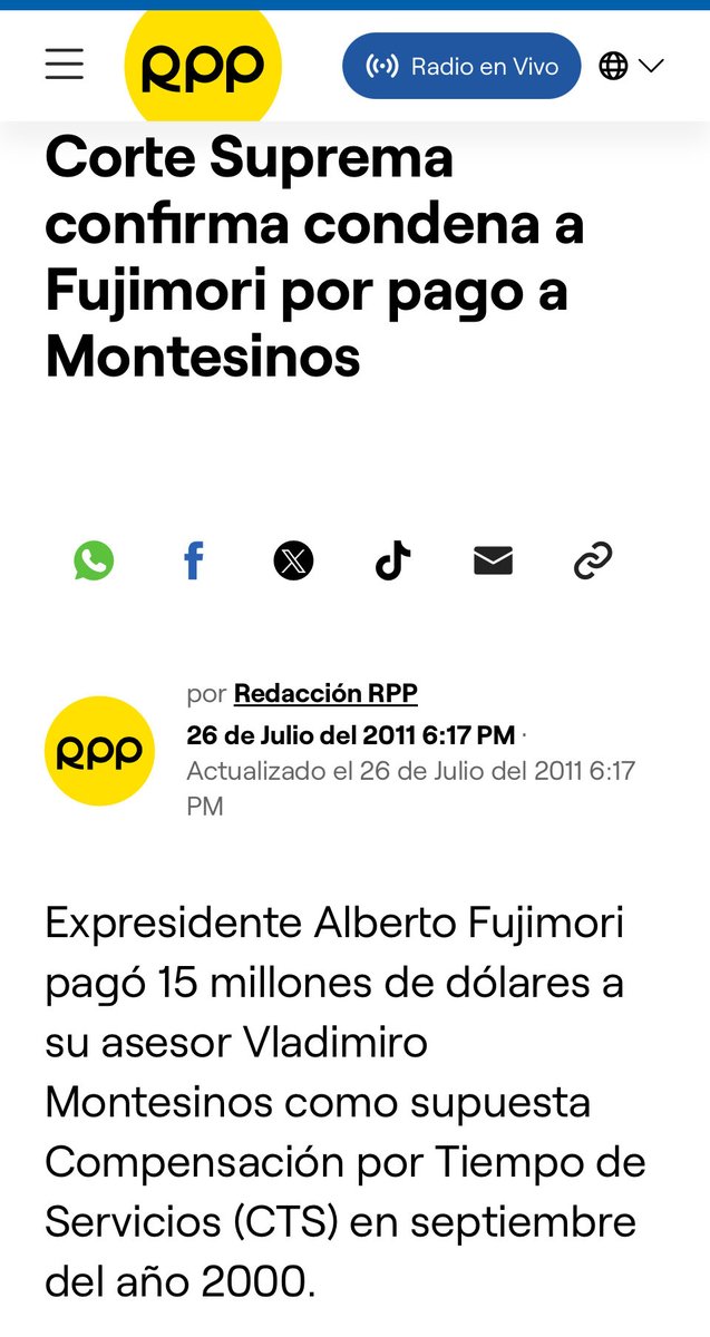 ¿Y el pago de Us$ 15 millones de dólares a Montesinos por CTS? No lo negará después que admitió su culpabilidad en juicio y fue condenado por ese delito que fue confirmado por la Corte Suprema (cosa juzgada). ¿También es una mentira?