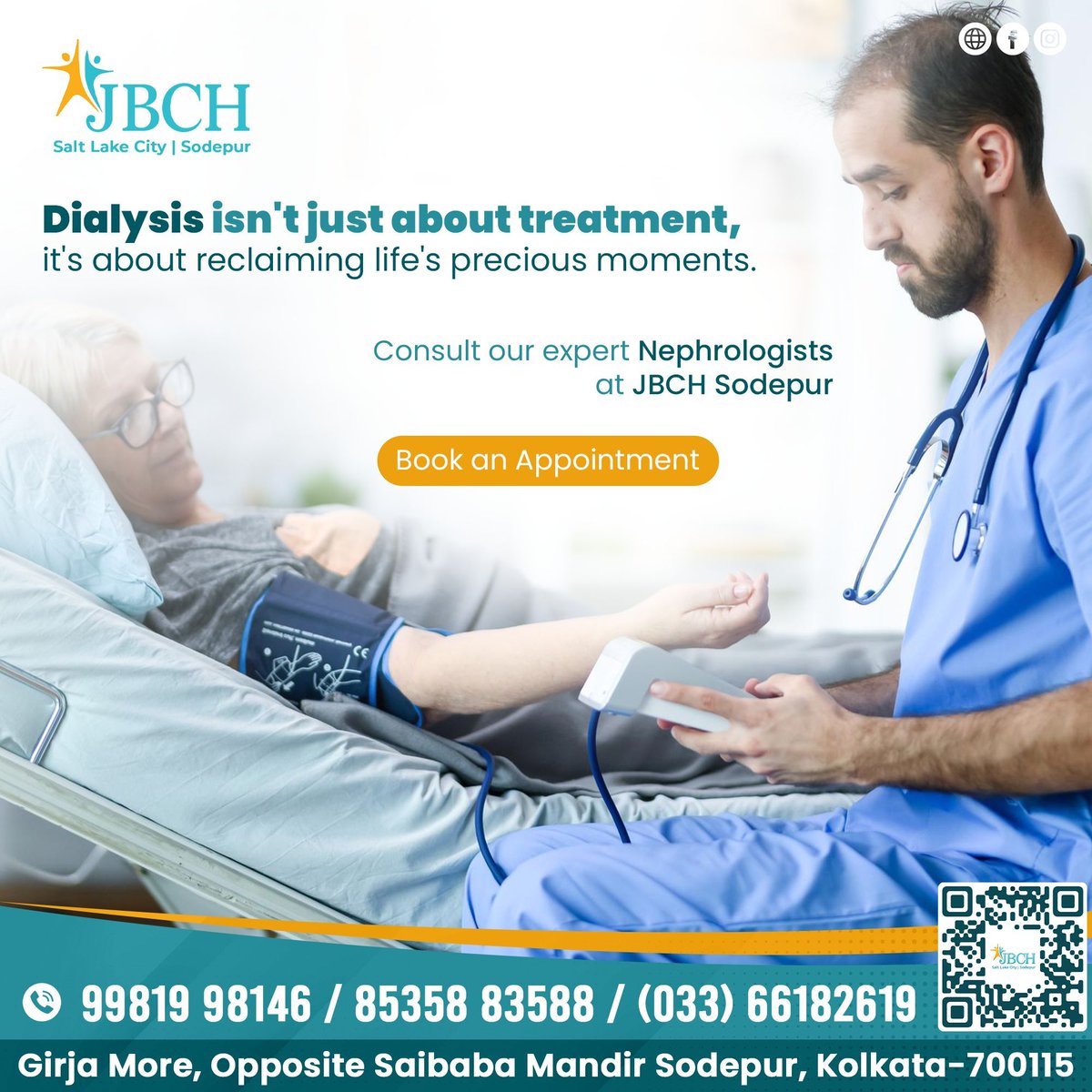 Reclaim life's precious moments with expert care. Consult our nephrologists at JBCH Sodepur.

Book Your Appointment 📝 Visit here for more information: buff.ly/3m6ARI6
.
.
#JBCHSodepur #DialysisCare #NephrologyExperts #HealthyKidneys #DialysisSupport #KidneyCare
