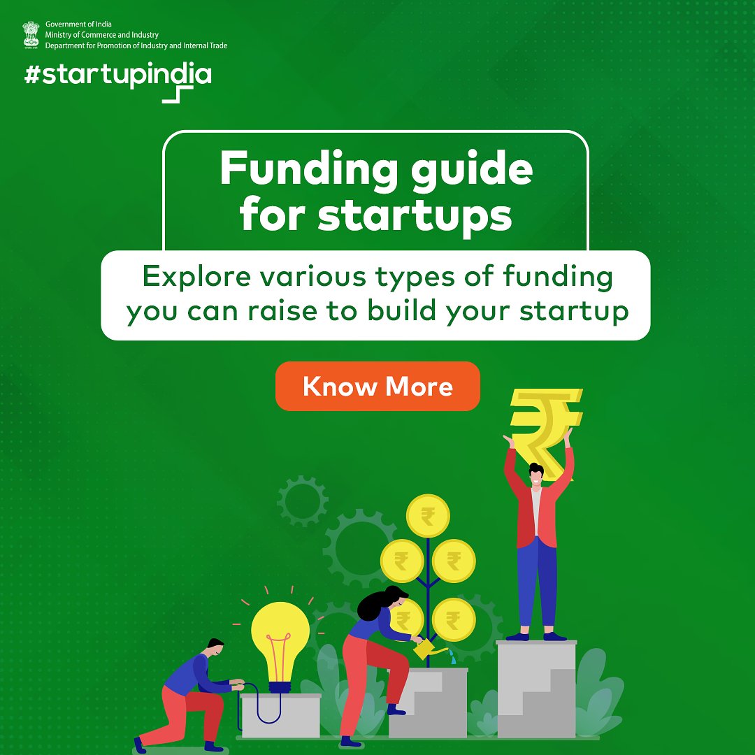 Unlock startup potential with Startup India's funding: 

#SeedFundScheme: Support for proof of concept and prototype. 

#CreditGuaranteeScheme: Collateral-free loans. 

#FundofFunds: Capital boost. 

Apply now- bit.ly/462MEYY

#StartupIndia #IndianStartups #DPIIT