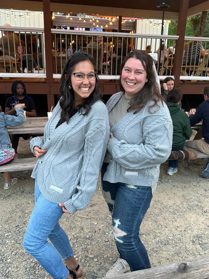 When this is the last chance to wear the cardigan before it gets really hot in NC, you show up matching with your swiftie friend ❤️